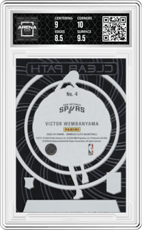 Victor Wembanyama  from the 2023-24 Panini Donruss Elite set graded by Arena Club and given an overall grade of 9.