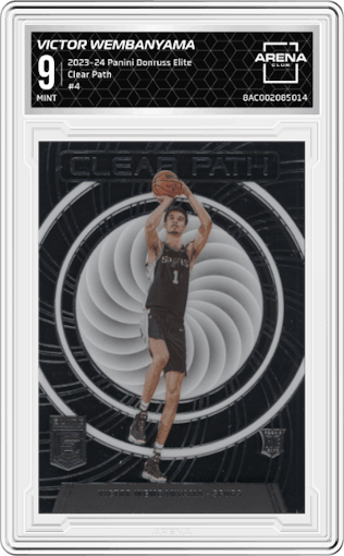 Victor Wembanyama  from the 2023-24 Panini Donruss Elite set graded by Arena Club and given an overall grade of 9.
