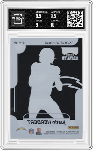 Justin Herbert from the 2020 Panini Chronicles set graded by Arena Club and given an overall grade of 9.5.