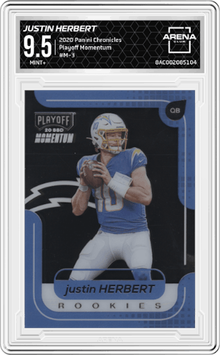 Justin Herbert from the 2020 Panini Chronicles set graded by Arena Club and given an overall grade of 9.5.