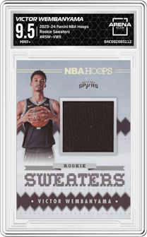 Victor Wembanyama from the 2023-24 Panini NBA Hoops set graded by Arena Club and given an overall grade of 9.5.