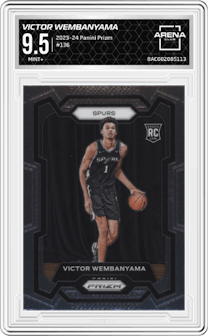 Victor Wembanyama from the 2023-24 Panini Prizm set graded by Arena Club and given an overall grade of 9.5.