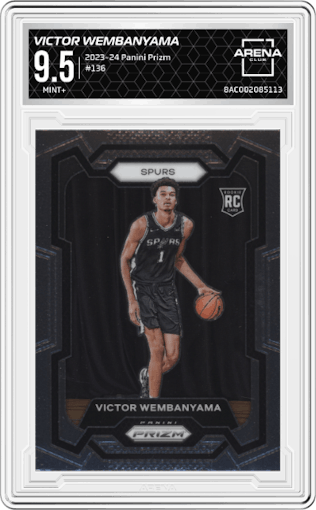 Victor Wembanyama from the 2023-24 Panini Prizm set graded by Arena Club and given an overall grade of 9.5.