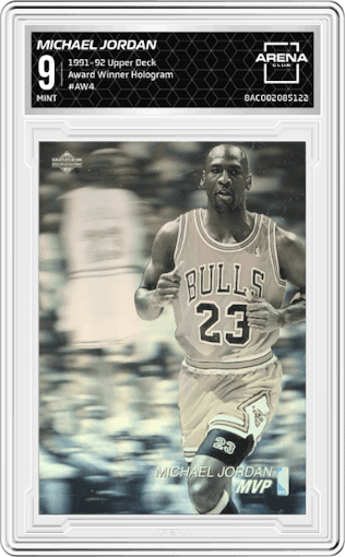 Michael Jordan  from the 1991-92 Upper Deck set graded by Arena Club and given an overall grade of 9.