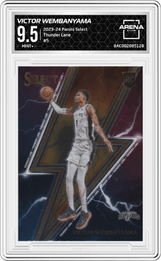 Victor Wembanyama from the 2023-24 Panini Select  set graded by Arena Club and given an overall grade of 9.5.