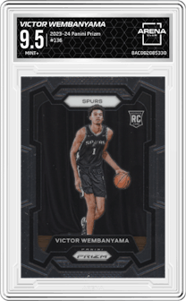 Victor Wembanyama from the 2023-24 Panini Prizm set graded by Arena Club and given an overall grade of 9.5.
