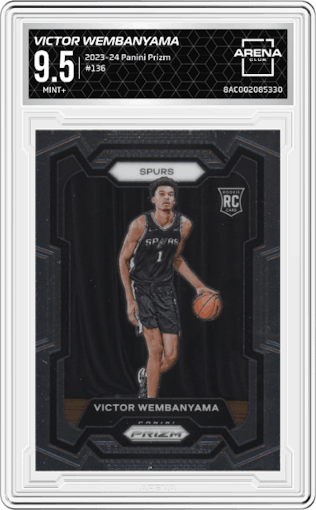 Victor Wembanyama from the 2023-24 Panini Prizm set graded by Arena Club and given an overall grade of 9.5.