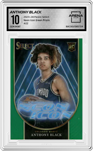 Anthony Black from the 2023-24 Panini Select  set featuring a Green Prizm parallel graded by Arena Club and given an overall grade of 10.