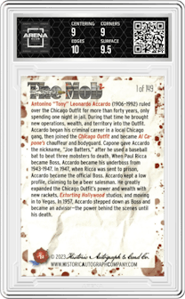Joe Batters from the 2023 Historic Autograph The Mob 2 set featuring a Alloy parallel graded by Arena Club and given an overall grade of 9.5.