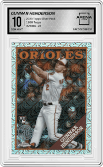 Gunnar Henderson from the 2023 Topps Silver Pack set graded by Arena Club and given an overall grade of 10.