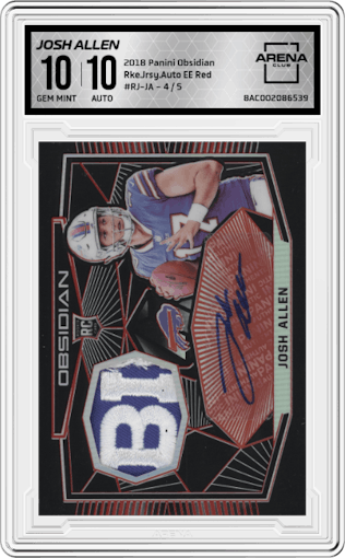 Josh Allen from the 2018 Panini Obsidian set featuring a Electric Etch Red parallel graded by Arena Club and given an overall grade of 10.