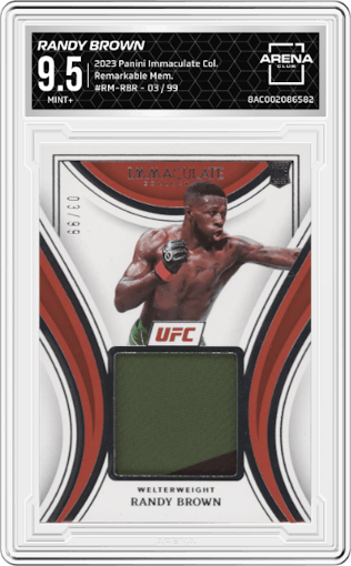 Randy Brown from the 2023 Panini Immaculate Collection set graded by Arena Club and given an overall grade of 9.5.