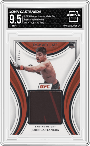 John Castaneda from the 2023 Panini Immaculate Collection set graded by Arena Club and given an overall grade of 9.5.