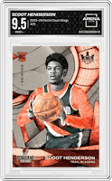 Scoot Henderson from the 2023-24 Panini Court Kings set graded by Arena Club and given an overall grade of 9.5.
