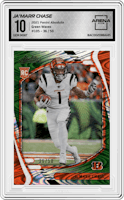 Ja'Marr Chase from the 2021 Panini Absolute set featuring a Green Waves parallel graded by Arena Club and given an overall grade of 10.