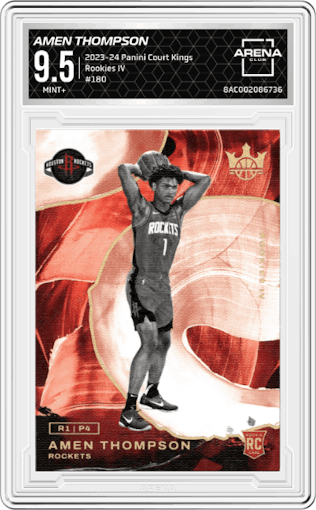 Amen Thompson from the 2023-24 Panini Court Kings set graded by Arena Club and given an overall grade of 9.5.