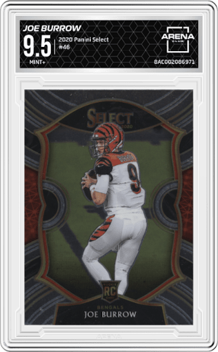 Joe Burrow from the 2020 Panini Select set graded by Arena Club and given an overall grade of 9.5.