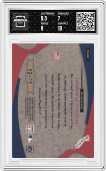 Reggie Jackson from the 2005 Leaf Certified Materials set featuring a Stats parallel graded by Arena Club and given an overall grade of 7.5.