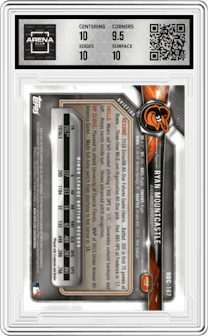 Ryan Mountcastle from the 2018 Bowman Draft set featuring a Gold Refractor parallel graded by Arena Club and given an overall grade of 10.