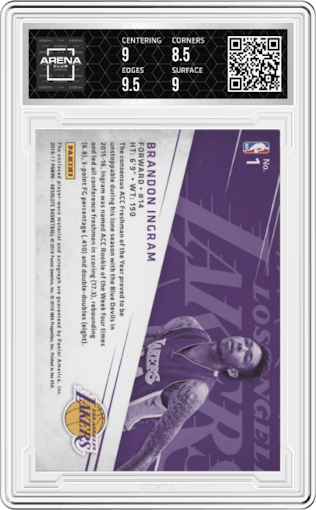 Brandon Ingram from the 2016-17 Panini Absolute  set graded by Arena Club and given an overall grade of 9.