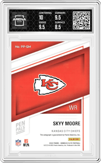 Skyy Moore from the 2022 Panini Donruss Elite set graded by Arena Club and given an overall grade of 9.