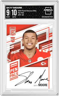Skyy Moore from the 2022 Panini Donruss Elite set graded by Arena Club and given an overall grade of 9.