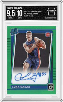 Luka Garza from the 2021-22 Panini Donruss Optic set featuring a Green parallel graded by Arena Club and given an overall grade of 9.5.