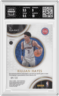 Killian Hayes from the 2020-21 Panini Select  set featuring a Gold Disco parallel graded by Arena Club and given an overall grade of 9.5.