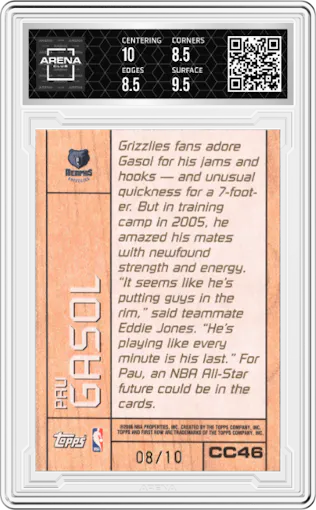 Pau Gasol from the 2005-06 Topps First Row set graded by Arena Club and given an overall grade of 9.