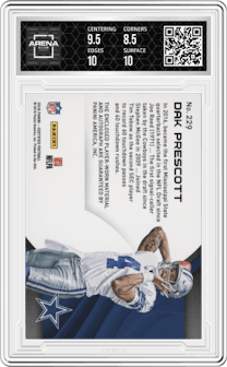 Dak Prescott from the 2016 Panini Certified set featuring a Orange parallel graded by Arena Club and given an overall grade of 9.