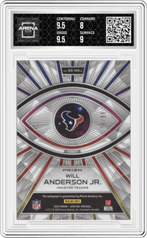 Will Anderson Jr. from the 2023 Panini Spectra set featuring a Celestial parallel graded by Arena Club and given an overall grade of 8.5.