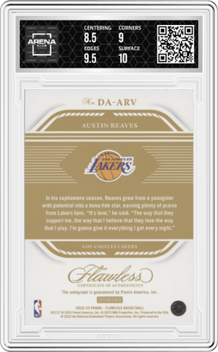 Austin Reaves from the 2022-23 Panini Flawless set graded by Arena Club and given an overall grade of 9.