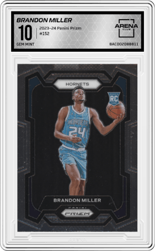 Brandon Miller from the 2023-24 Panini Prizm set graded by Arena Club and given an overall grade of 10.