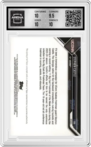 Stephon Castle from the 2023-24 Bowman U Now NCAA March Madness set graded by Arena Club and given an overall grade of 10.
