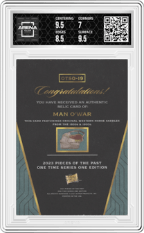 Man O' War from the 2023 Pieces of the Past One Time Edition set graded by Arena Club and given an overall grade of 7.5.