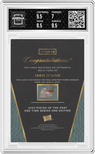 Man O' War from the 2023 Pieces of the Past One Time Edition set graded by Arena Club and given an overall grade of 7.5.