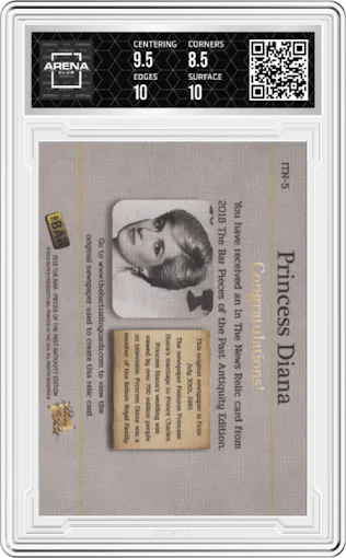 Princess Diana from the 2018 The Bar Pieces of the Past Antiquity Edition set graded by Arena Club and given an overall grade of 9.