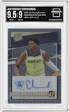 Anthony Edwards from the 2020-21 Clearly Donruss set featuring a Holo Gold parallel graded by Arena Club and given an overall grade of 9.5.