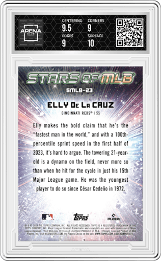 Elly De La Cruz from the 2024 Topps  set graded by Arena Club and given an overall grade of 9.5.