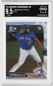 Vladimir Guerrero Jr. from the 2019 Bowman Chrome set graded by Arena Club and given an overall grade of 9.5.