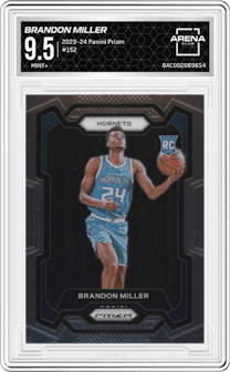 Brandon Miller from the 2023-24 Panini Prizm set graded by Arena Club and given an overall grade of 9.5.