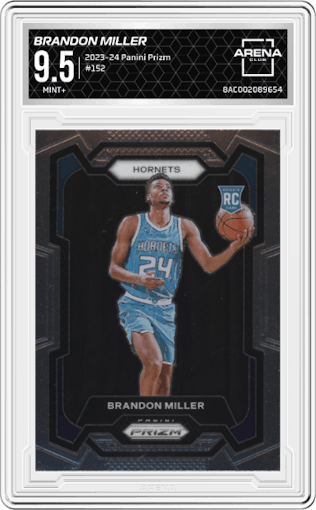 Brandon Miller from the 2023-24 Panini Prizm set graded by Arena Club and given an overall grade of 9.5.