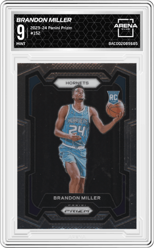 Brandon Miller from the 2023-24 Panini Prizm set graded by Arena Club and given an overall grade of 9.
