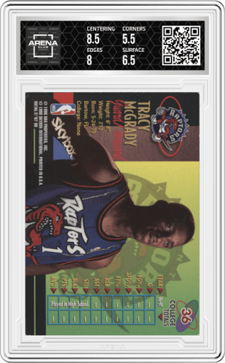 Tracy McGrady from the 1997-98 Metal Universe Championship set graded by Arena Club and given an overall grade of 6.