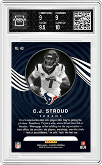 C.J. Stroud from the 2023 Panini Illusions set featuring a Retail parallel graded by Arena Club and given an overall grade of 9.5.