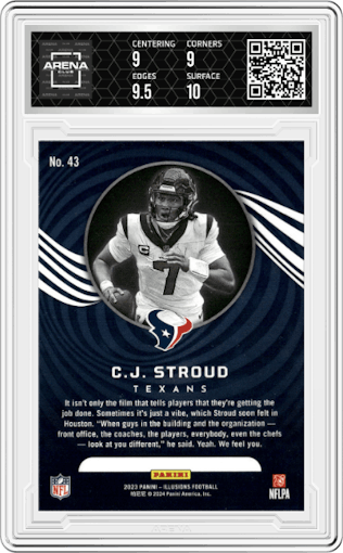C.J. Stroud from the 2023 Panini Illusions set featuring a Retail parallel graded by Arena Club and given an overall grade of 9.5.