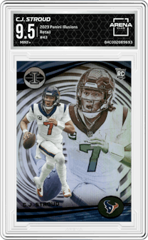 C.J. Stroud from the 2023 Panini Illusions set featuring a Retail parallel graded by Arena Club and given an overall grade of 9.5.