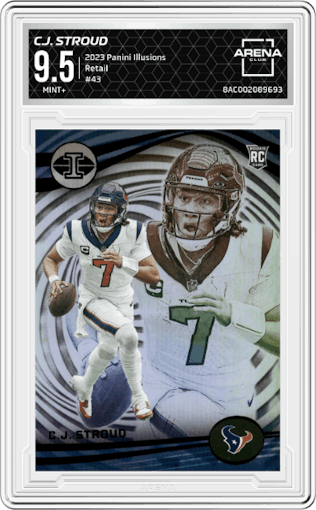 C.J. Stroud from the 2023 Panini Illusions set featuring a Retail parallel graded by Arena Club and given an overall grade of 9.5.