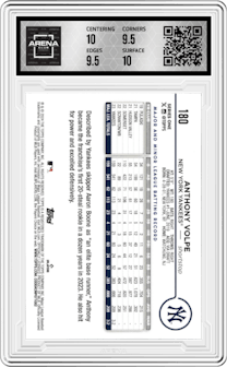 Anthony Volpe from the 2024 Topps  set graded by Arena Club and given an overall grade of 10.
