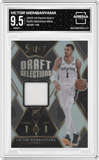 Victor Wembanyama from the 2023-24 Panini Select  set graded by Arena Club and given an overall grade of 9.5.